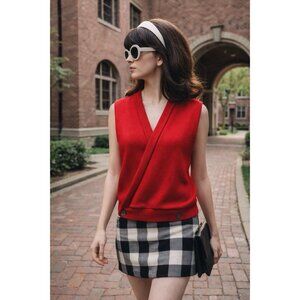 VTG Sweater Vest 100% Australian Zephyr Wool Womens Large Red Retro Mod 50s 60s